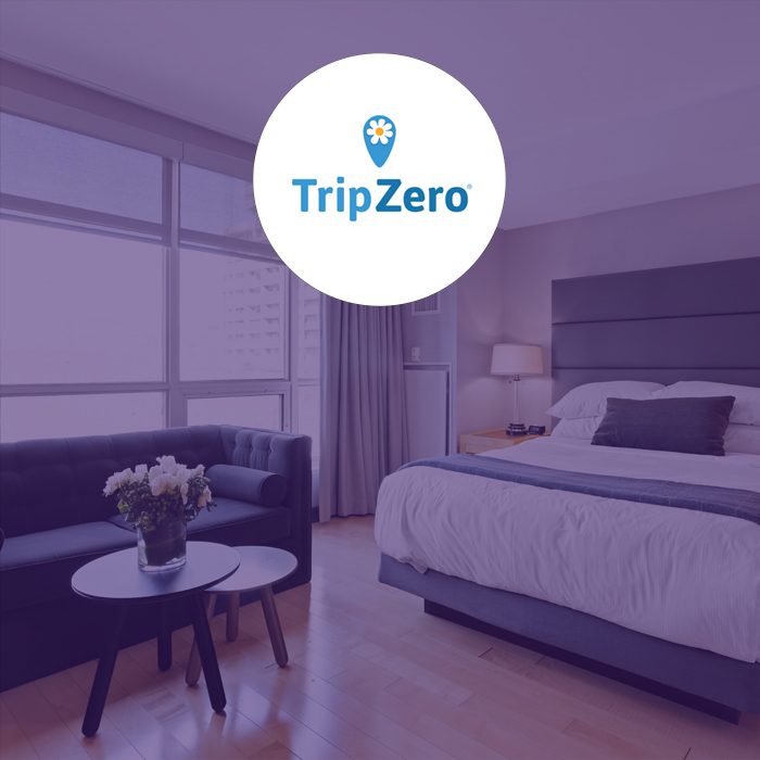 TripZero logo with hotel room image