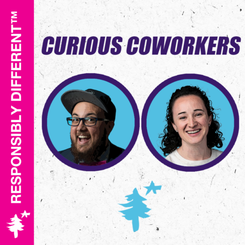 Podcast cover art, photo of Benn Marine and Brittany Angelo with title Curious Coworkers and the Dirigo Collective Tree and Star in the middle